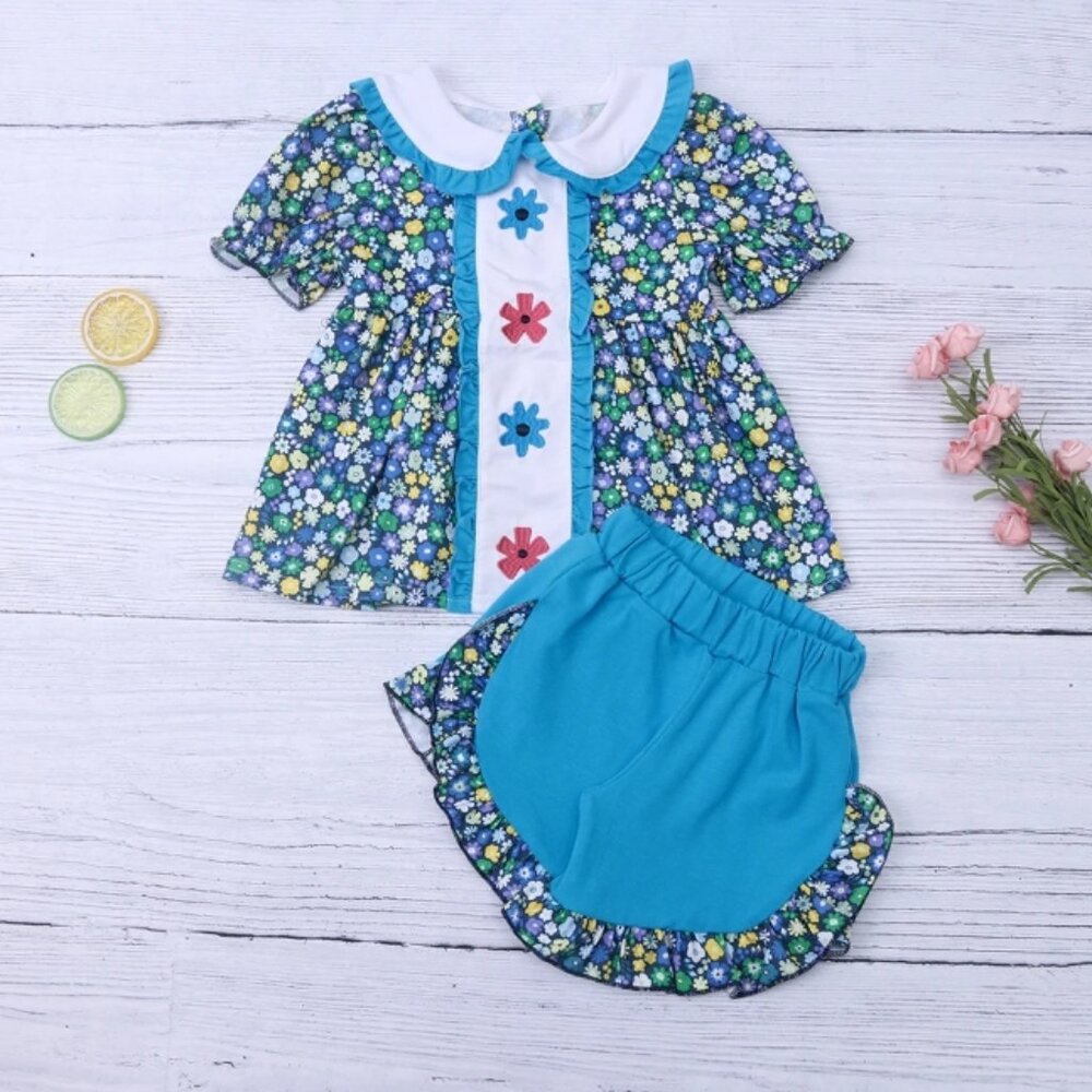 Boutique Floral Tunic & Shorts Girls Outfit Set